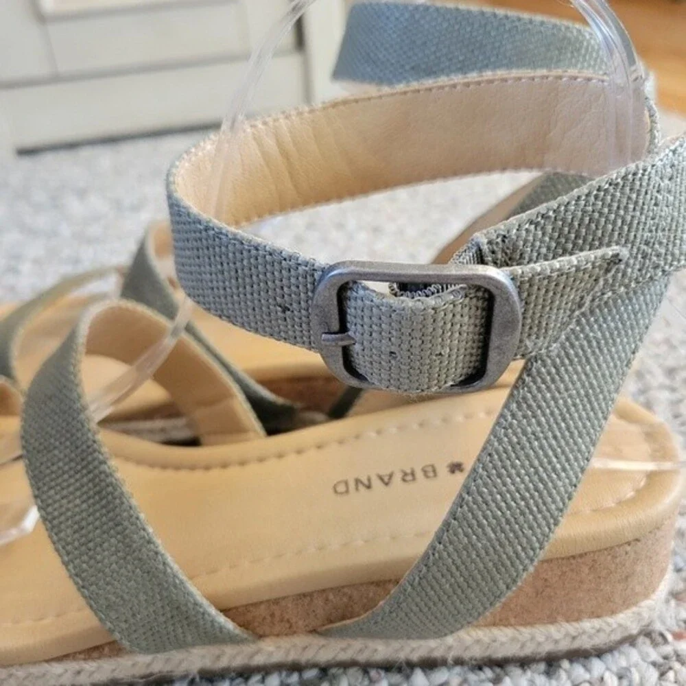Lucky Brand Wensdei Canvas Wedge Sandals Valley Sage Green Size 10